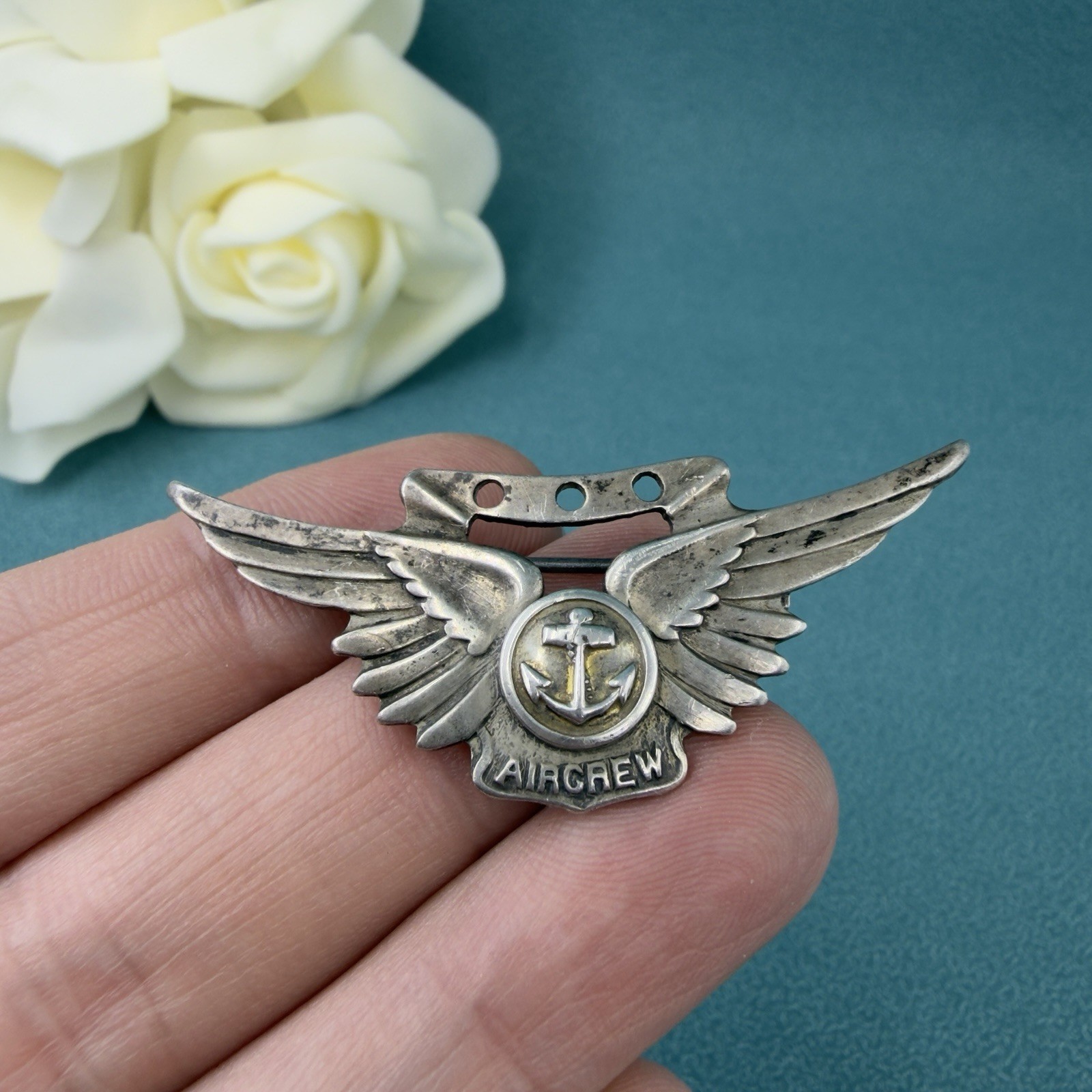 Vintage STERLING SILVER Full Size WWII US Navy AIRCREW Air Crew WINGS Pin Brooch