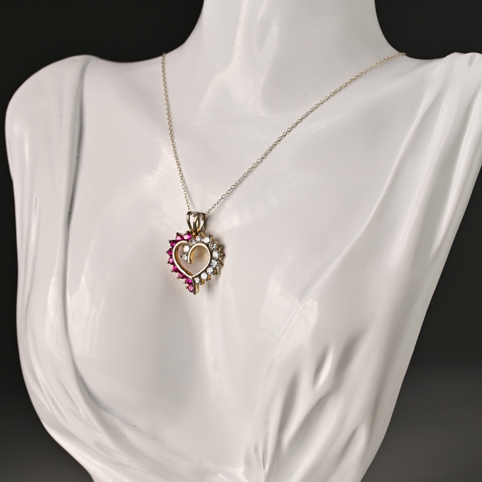 THAI HAN Vintage Original Sterling Silver Gemstone Heart Pendant Estate Necklace