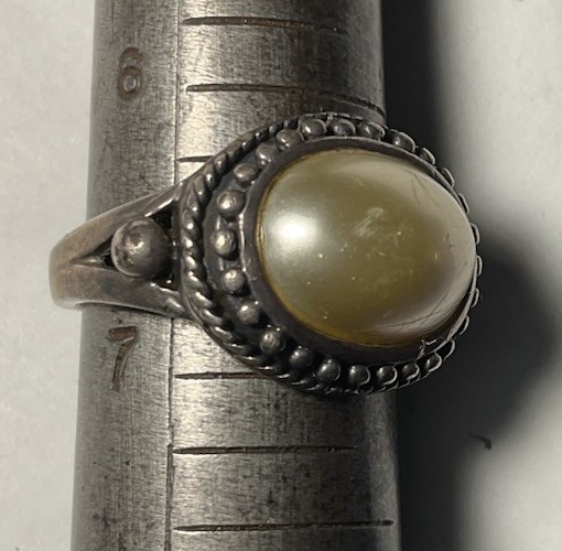1920’s Art Deco Ring Sterling Silver 925 Faux Pearl Size 6 .75, 4,5 Grams