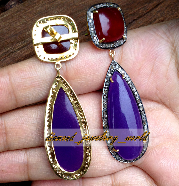 Gorgeous 56.00ctw Rose Cut Diamond Gemstone Silver Vintage Style Earring Jewelry