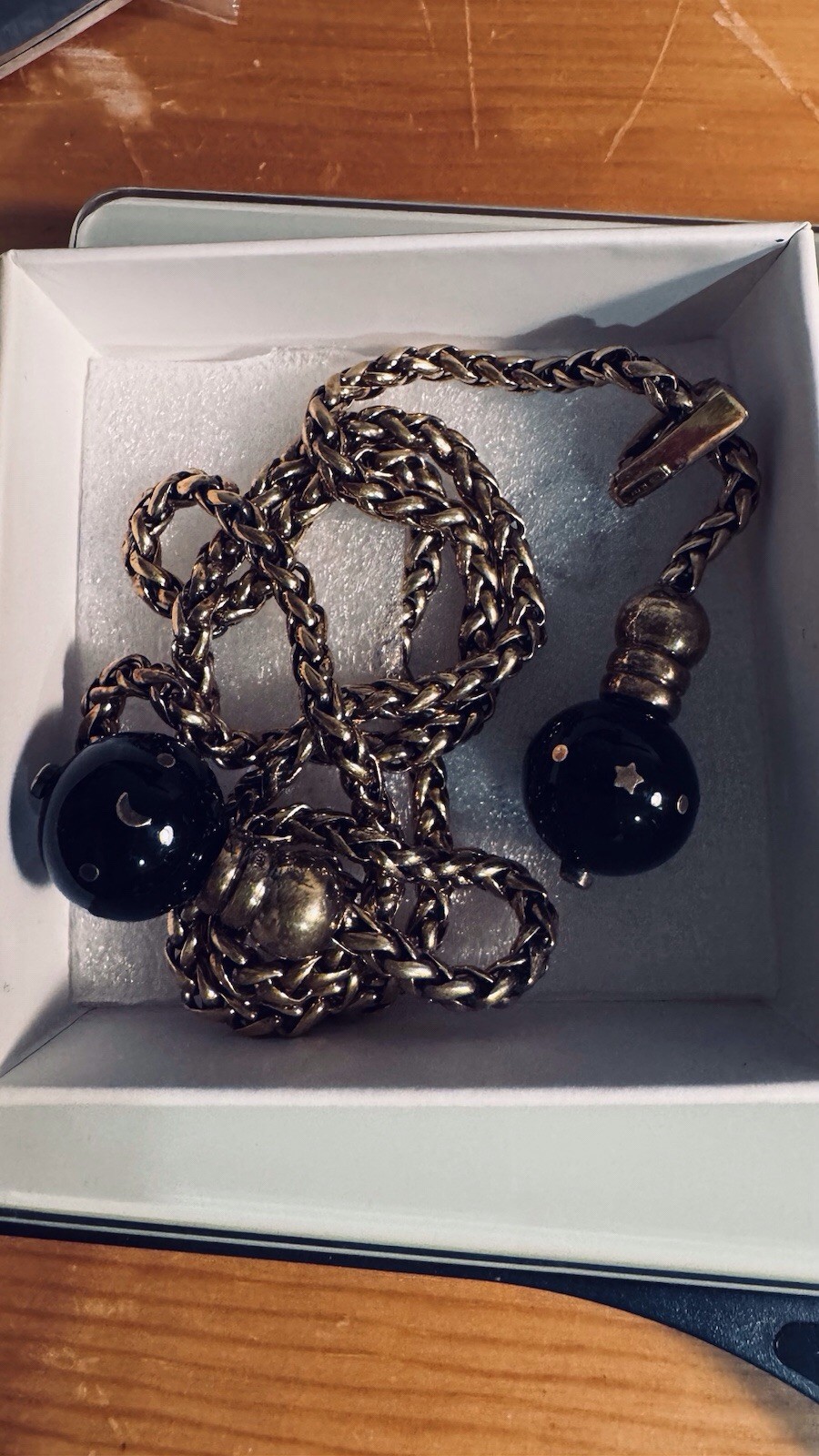 Vintage TALY 925 STERLING 78g Italy BOLO Wheat Chain Necklace Bijoux?Onyx Balls