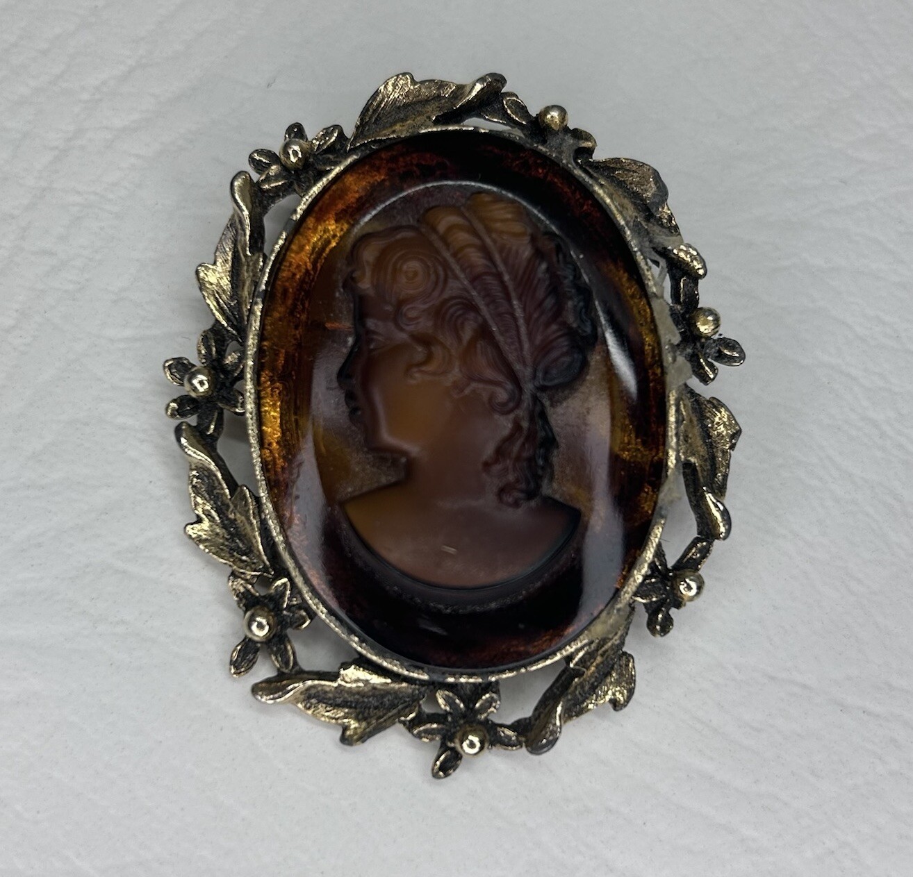 Vintage Cameo Pendant Brooch 2″ Gold Bezel Previously Repaired Read For Info.