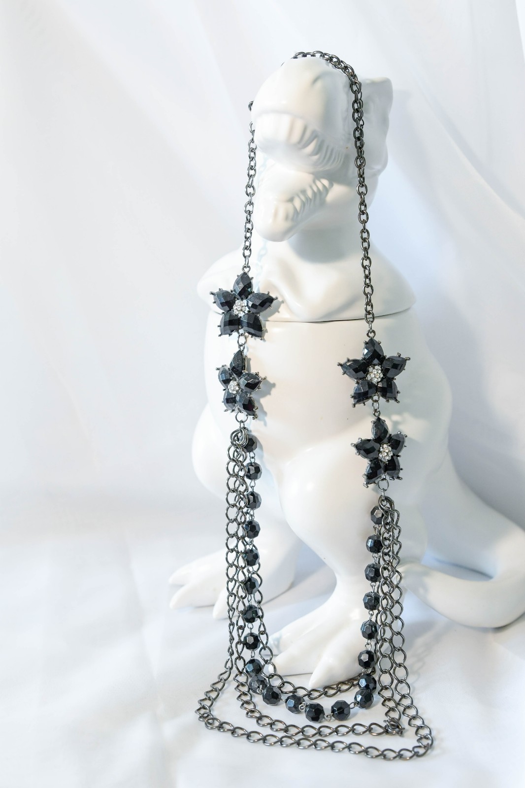 Vintage 90’s Black beaded,rhinestone and silver Statement necklace