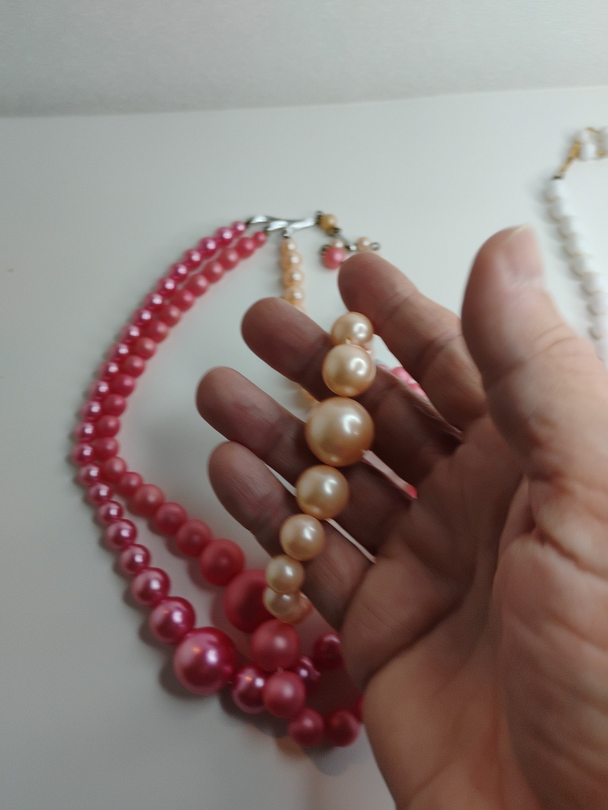 Japan On Clasp Two Necklaces ,Pink And White Faux Pearls, , Vtg