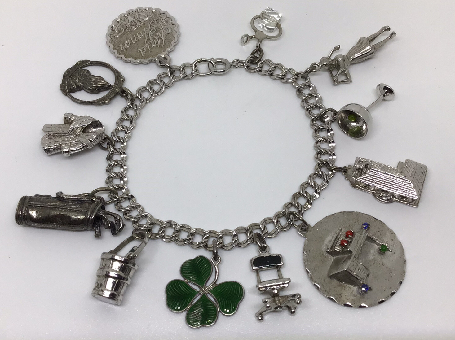Vtg Sterling Silver 12 Charm Bracelet 7” Love Luck Success Golf Ice Pick 40g