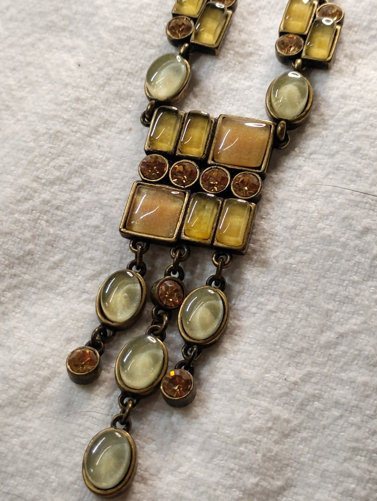 Remington Vintage Lady’s Mantle Necklace Multi-Color Gems, Gold Tone