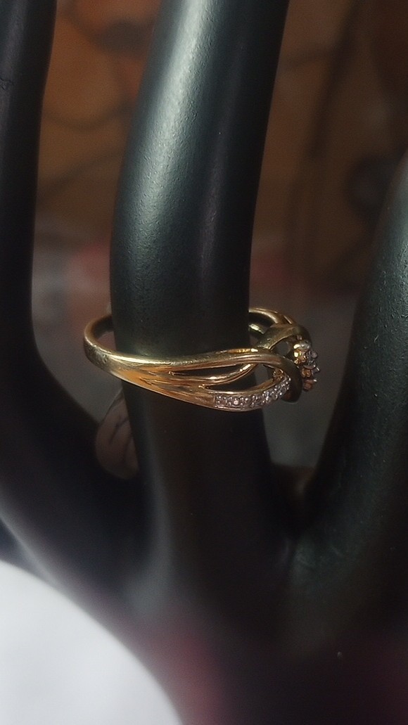 Lab Created Diamond Accented 3 Stone 14kt Gold Plated Silver Engagement Ring