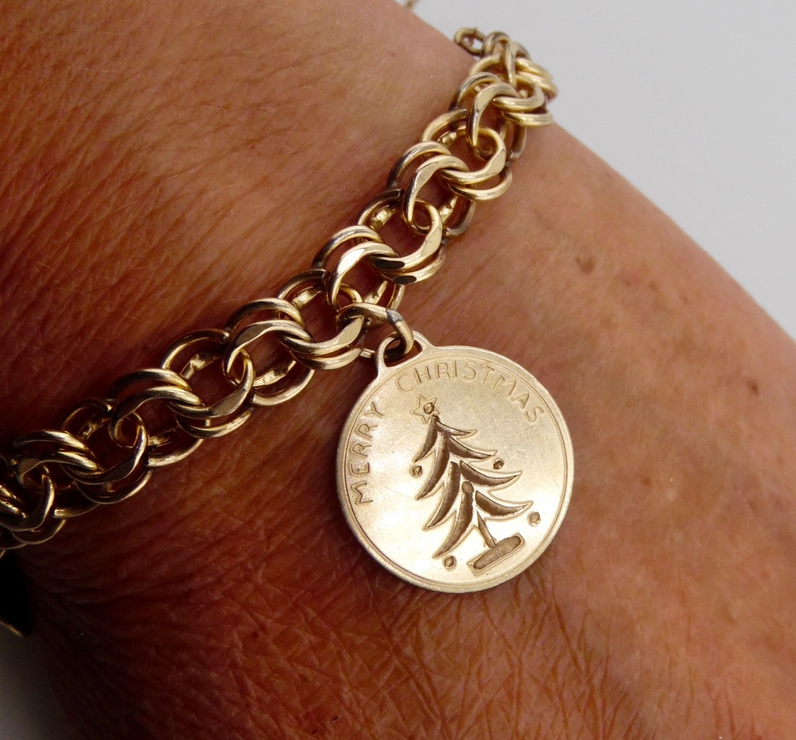 1969 Elco Charm Bracelet Gold Filled Mid Century Modern 3 Charms Christmas Tree