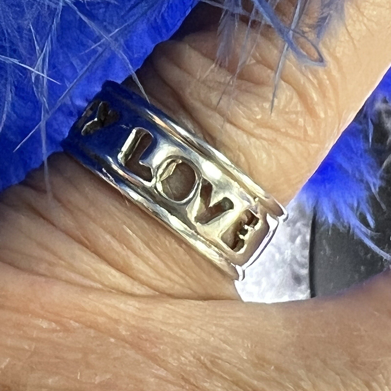 “MY LOVE” open cut 5/16″ N -S Sterling Silver Estate 0.925 BAND RING size 7.5