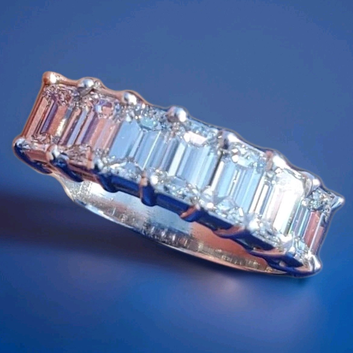 Original EARTH MINED DIAMOND Emerald cut Deco Wedding Band SOLID PLATINUM Ring 6