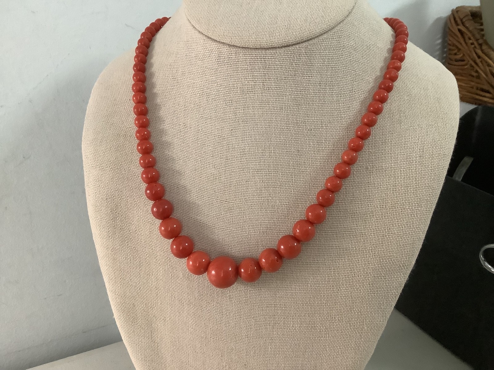 Antique genuine red coral graduated bead necklace 21 in 43.84g