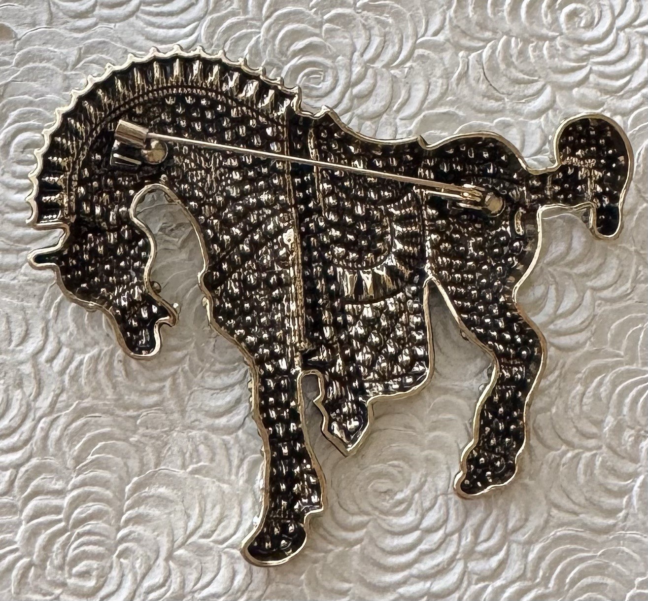 Horse Vintage Style /stamped metal large brooch