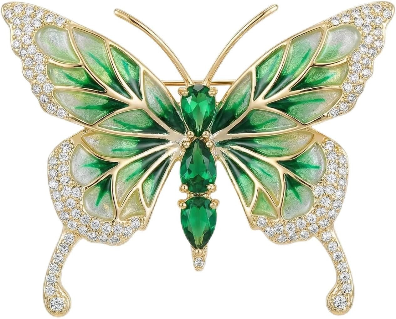 Vintage Rhinestone Butterfly Brooch Emerald Insect Brooch Crystal