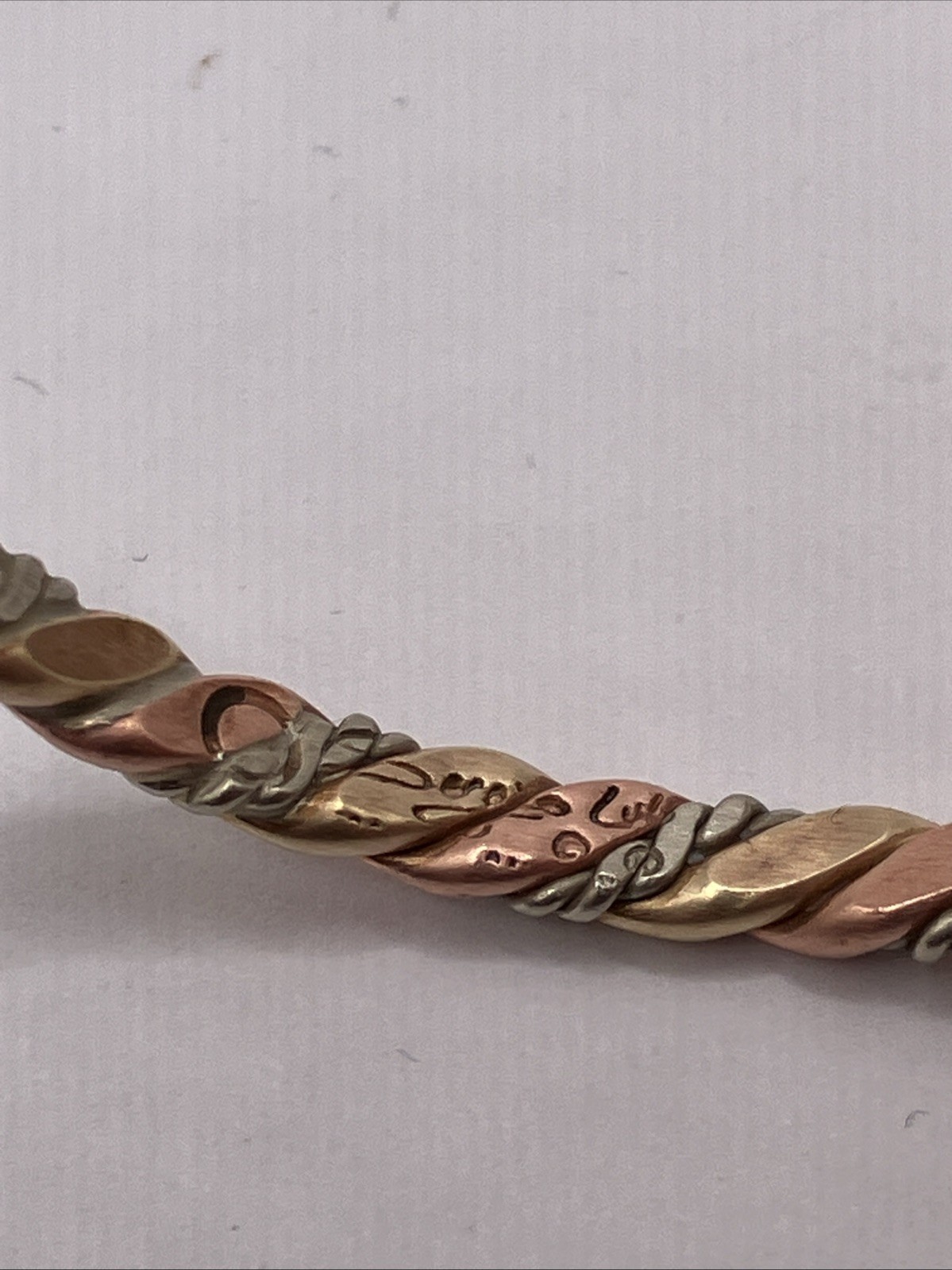 VTG Signed Sergio Lub Mixed Metals Copper & Brass & Silver Twisted Cuff Bracelet