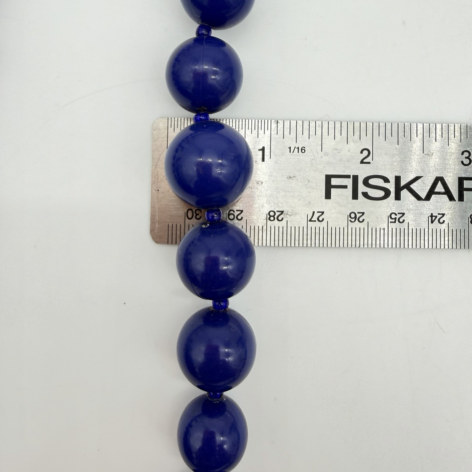 Vintage Lapis Blue Plastic Bead Necklace Large Round Graduated Estate
