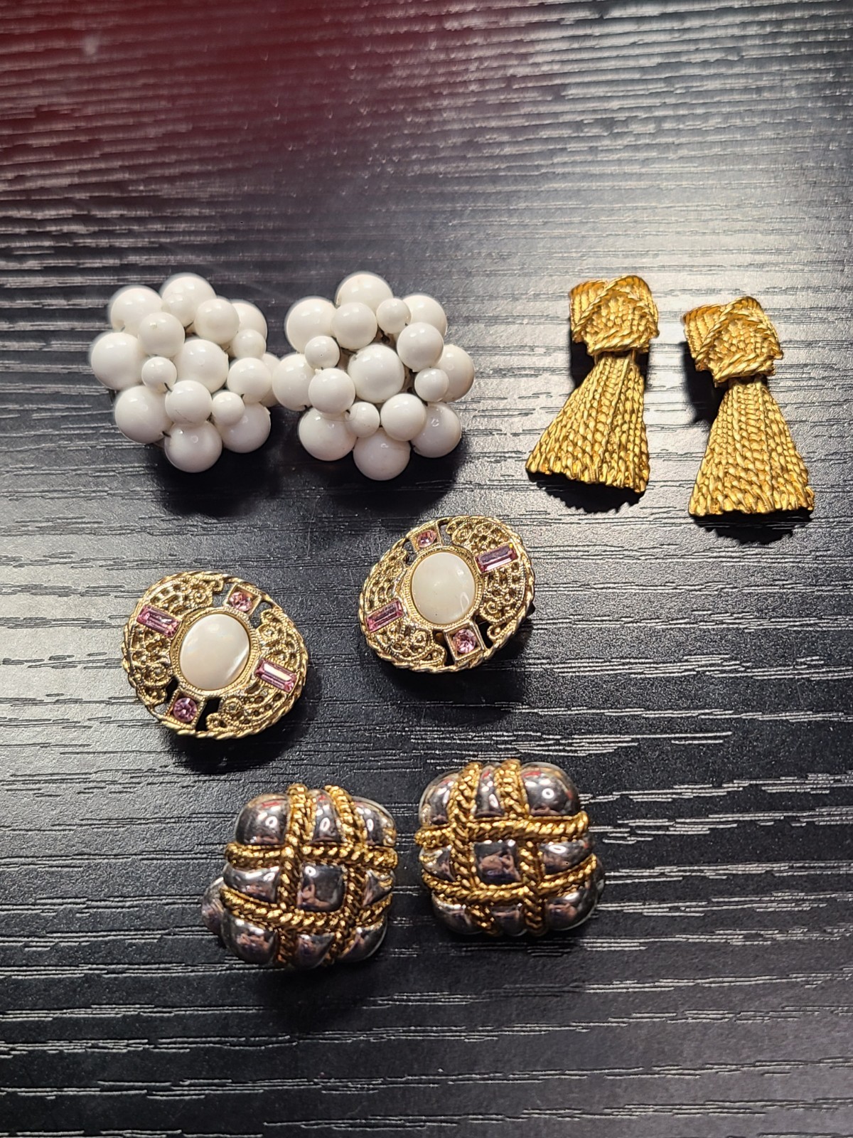 Curated Vintage Clip On Earrings Lot MOP Rhinestone Japan Hong Kong 50s 60s 80s