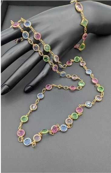 Vintage Open Bezel Crystal Set Necklace & Bracelet Glass UV Glow