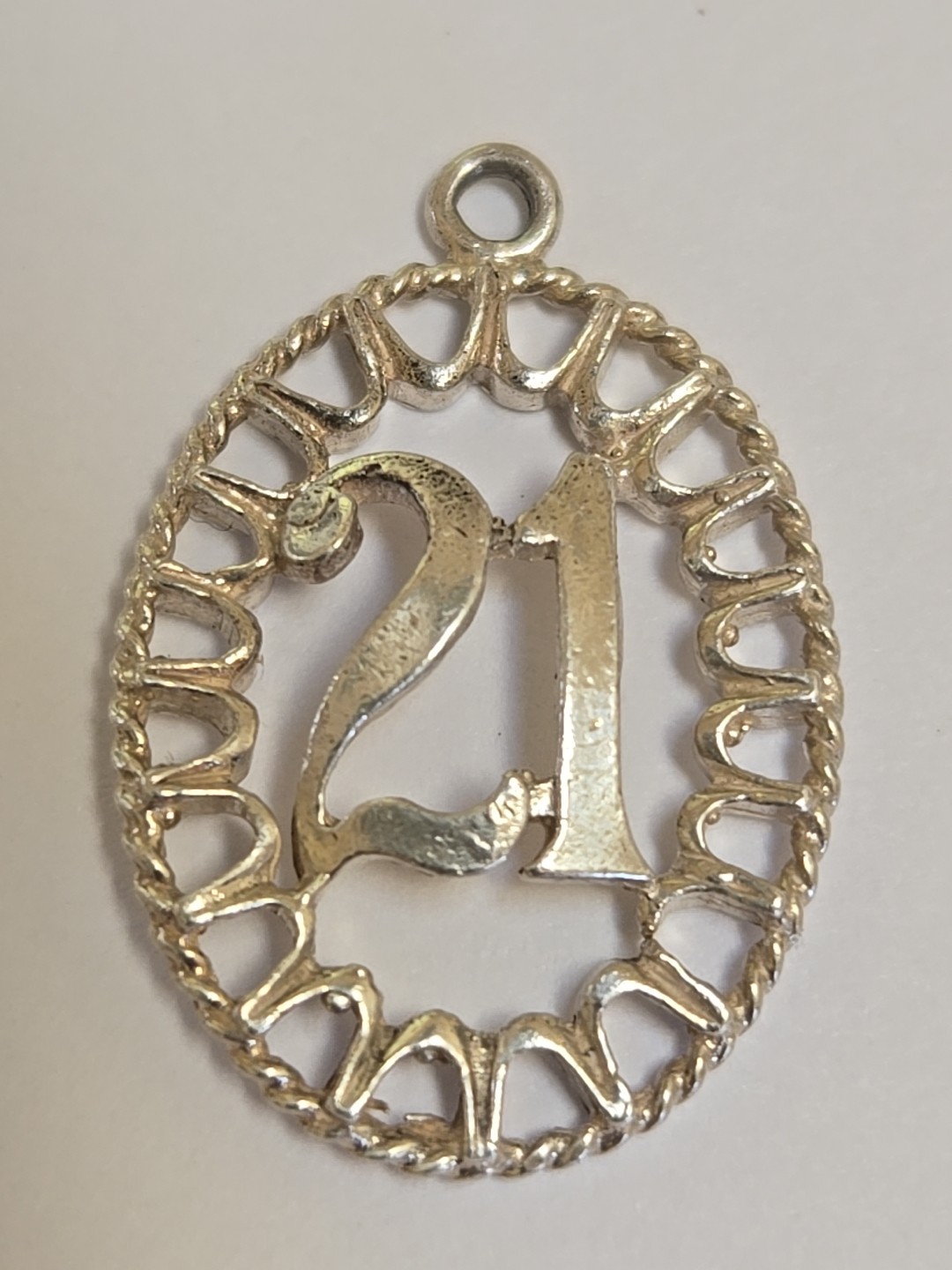Sterling Silver ~ #21 Charm ~ NICE EDGING ~ BIRTHDAY ~ ANNIVERSARY ~ VINTAGE