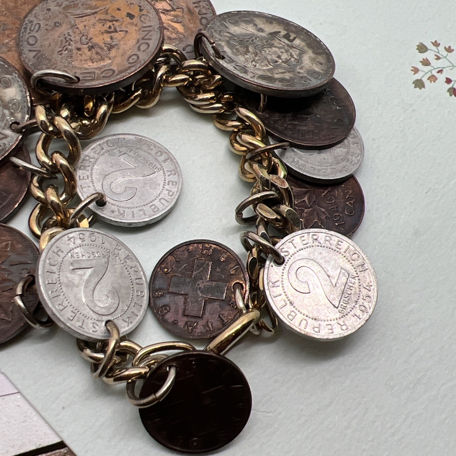 Vtg Sighed Germany 1950’s 15 Coin Bracelet Coins Charm Dangle Coins From 1920