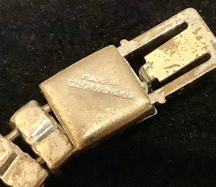 CZECHOSLOVAKIA signed Bracelet Antique Paste Glass Rhinestone 2 Row Tennis Style