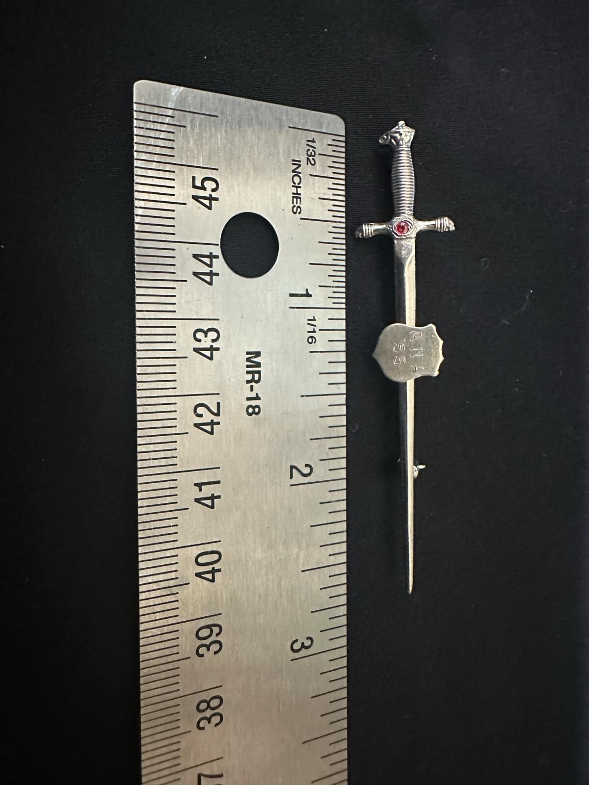 Vintage Sterling Silver Sword Pin W Crest Sign A.N.A 55