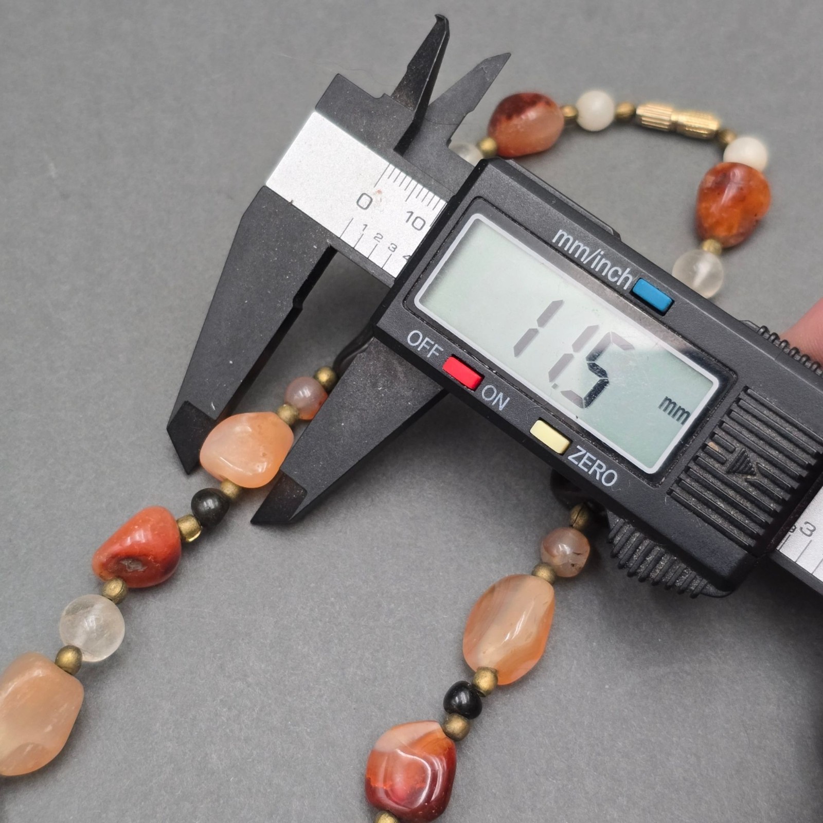 Vintage Multi Gemstone Beggar Bead Necklace 20″ Natural Stone Brass Accents