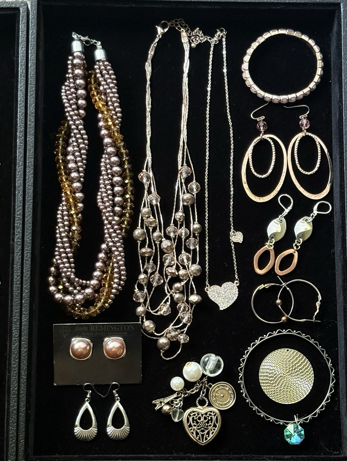 VTG Modern Mix Jewelry Lot Natural Stones Gold Tone Rhinestones All Wearable