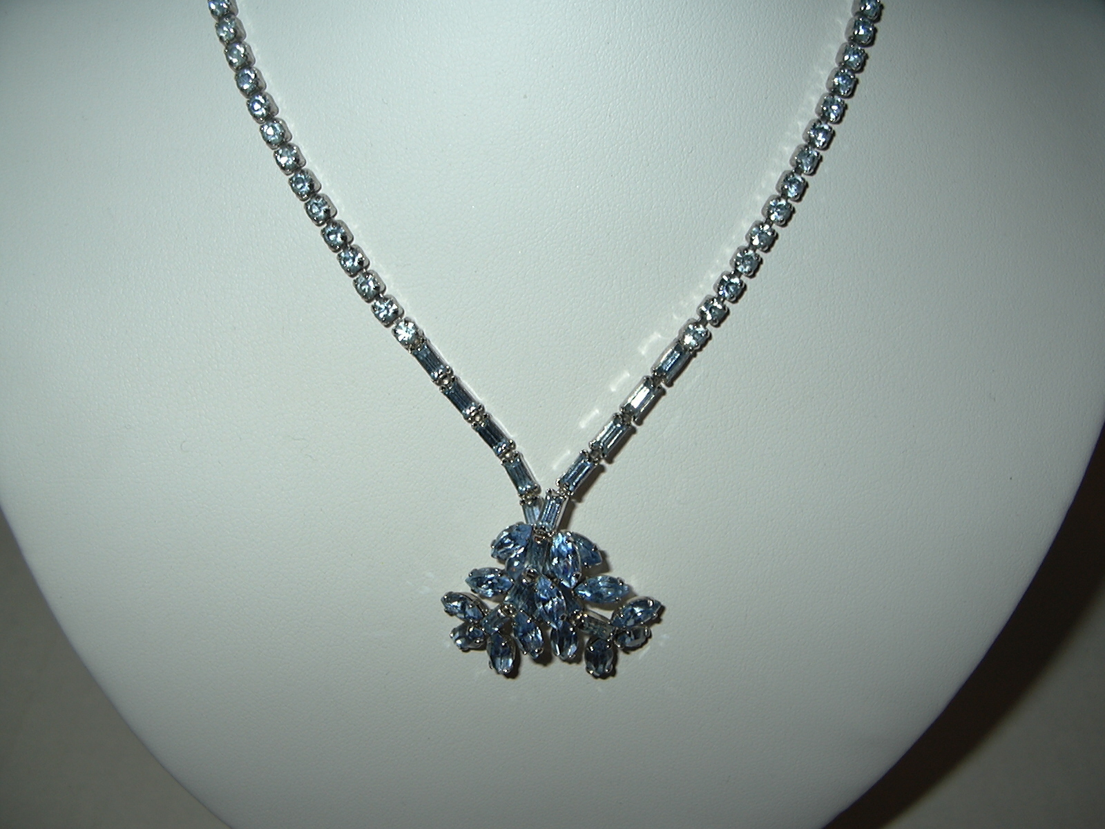 Vintage Signed BUYER BROS Silvertone & Blue Rhinestone Drop Adjustable Necklace