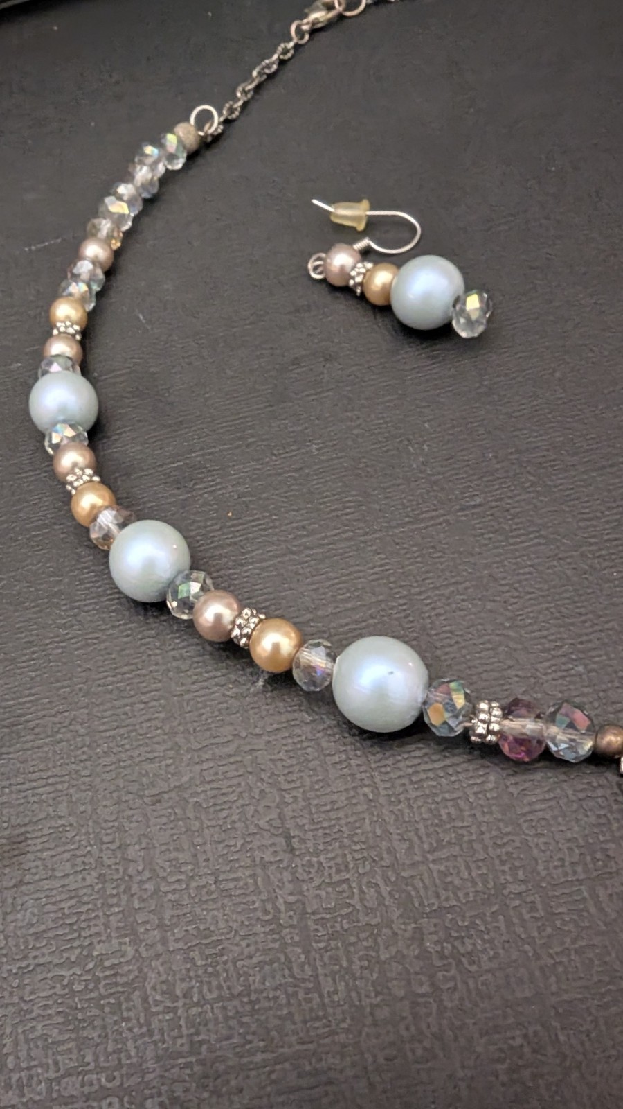 Vintage Light Blue Embossed Peacock Necklace – possibly Celluloid? With Earrings