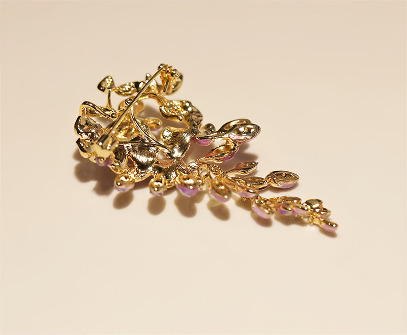 Enamel Color Design Purple Wisteria Flower Brooch, High Quality Flower Brooch