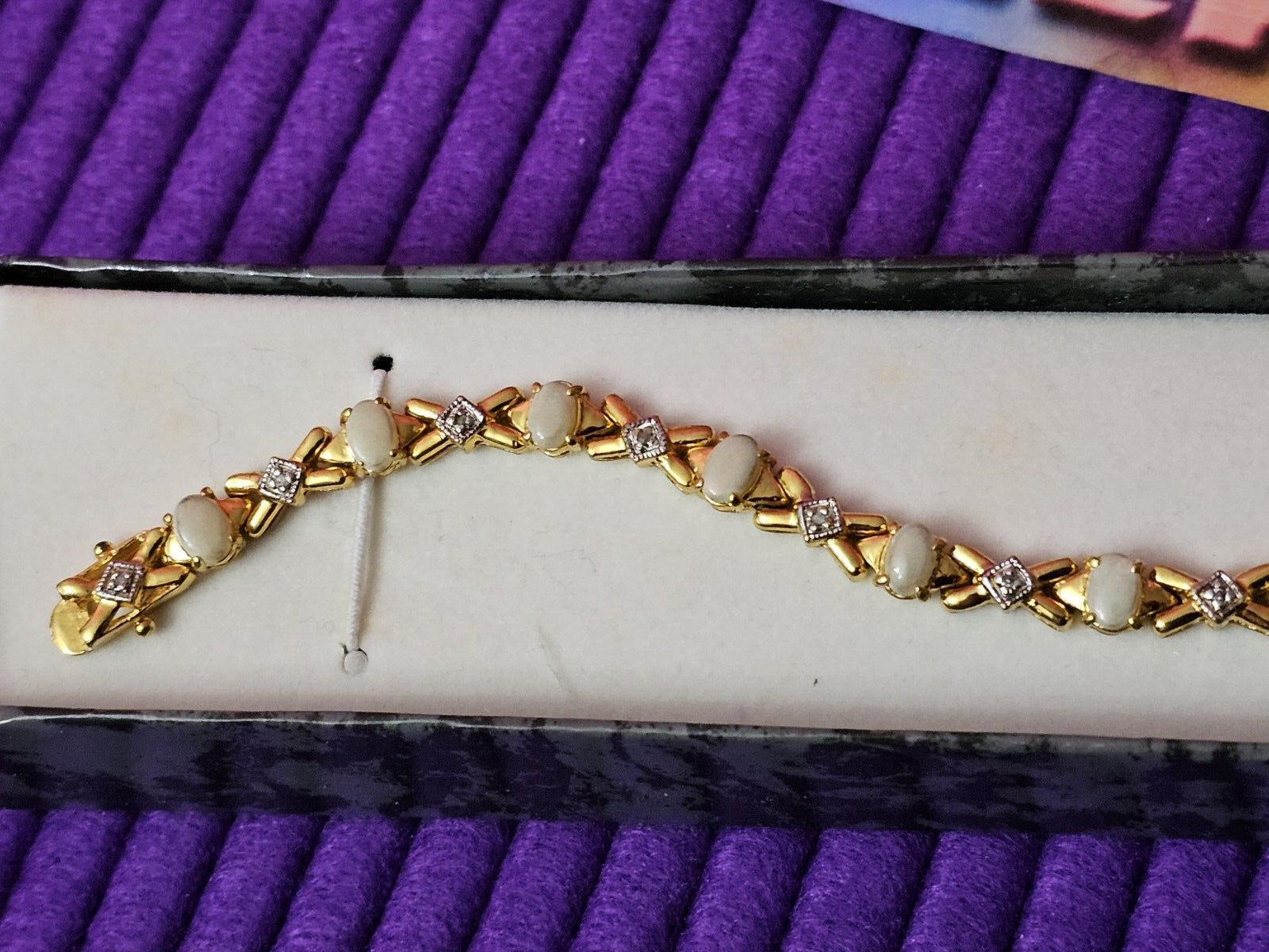 Vintage Retro 925 Gold OBJ XOXO Hugs Kisses Love Gemstone Bracelet Jewelry