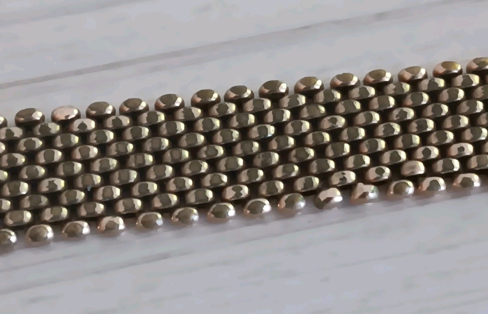 Antique *Damaged* Brass Mesh Link Bracelet Rectangle Clasp People Scene 7″