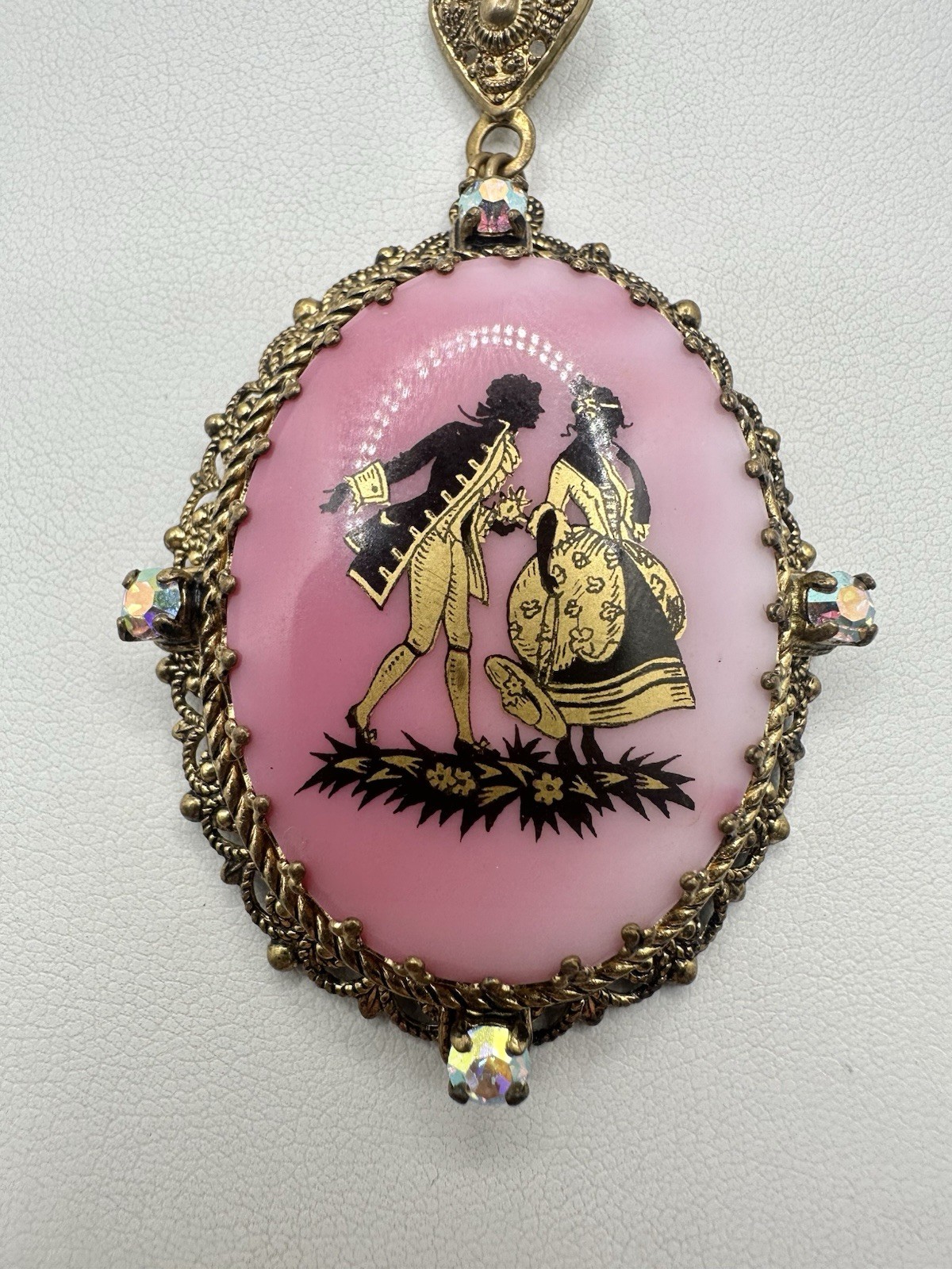 VTG Antique West Germany Couple Painted Bright Pink 32in Necklace Signed Read