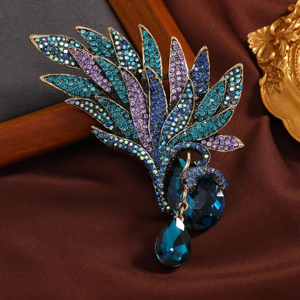 Vintage Exaggerated Crystal Phoenix Wings Luxury Brooch For Women