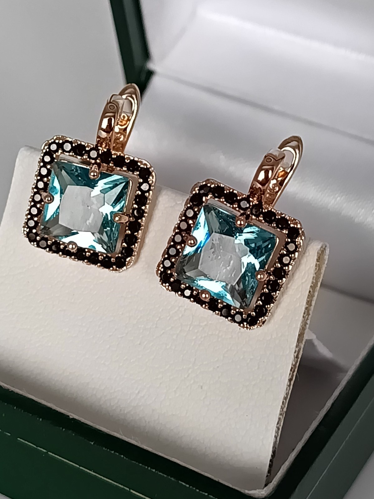 Vintage 1990-s 14 Ct Rolled Gold Aquamarine Zircons Earrings – Hallmarked 585 RG