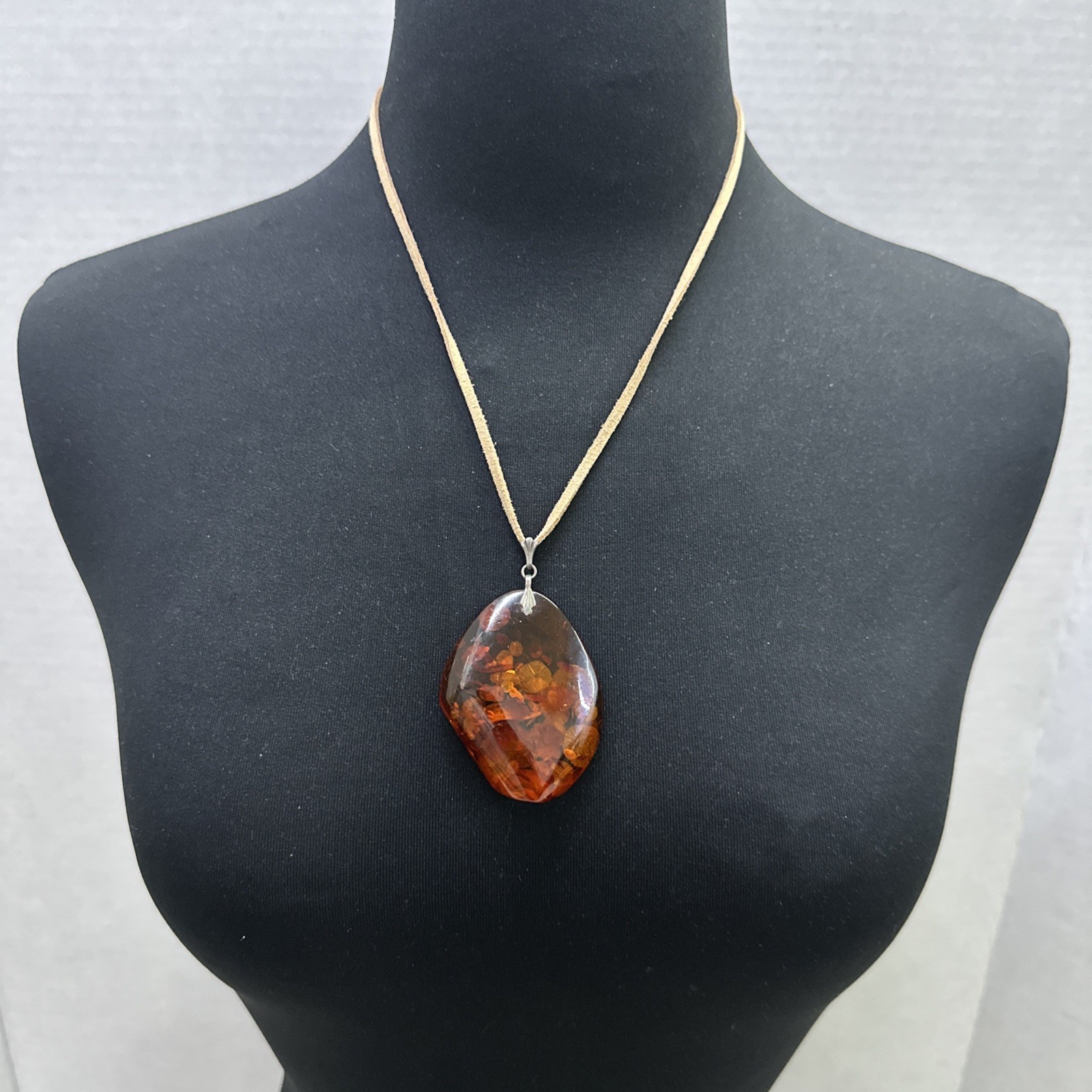 Baltic Amber Dried Plant Resin Adjustable Rope Necklace 925 Bail (22.83g)