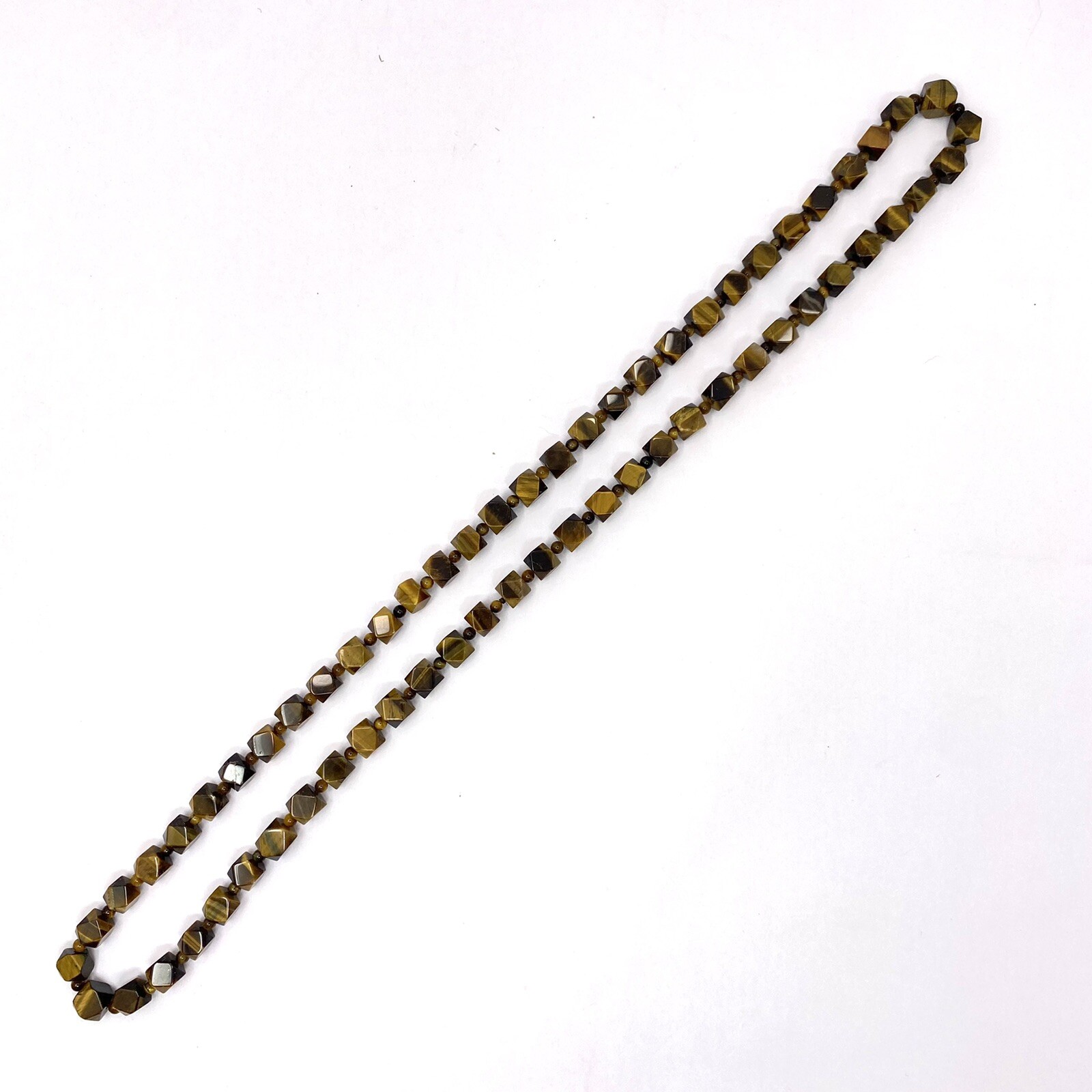 Vintage NATURAL Golden Brown TIGER EYE Necklace Geometric Cut Cube Beaded