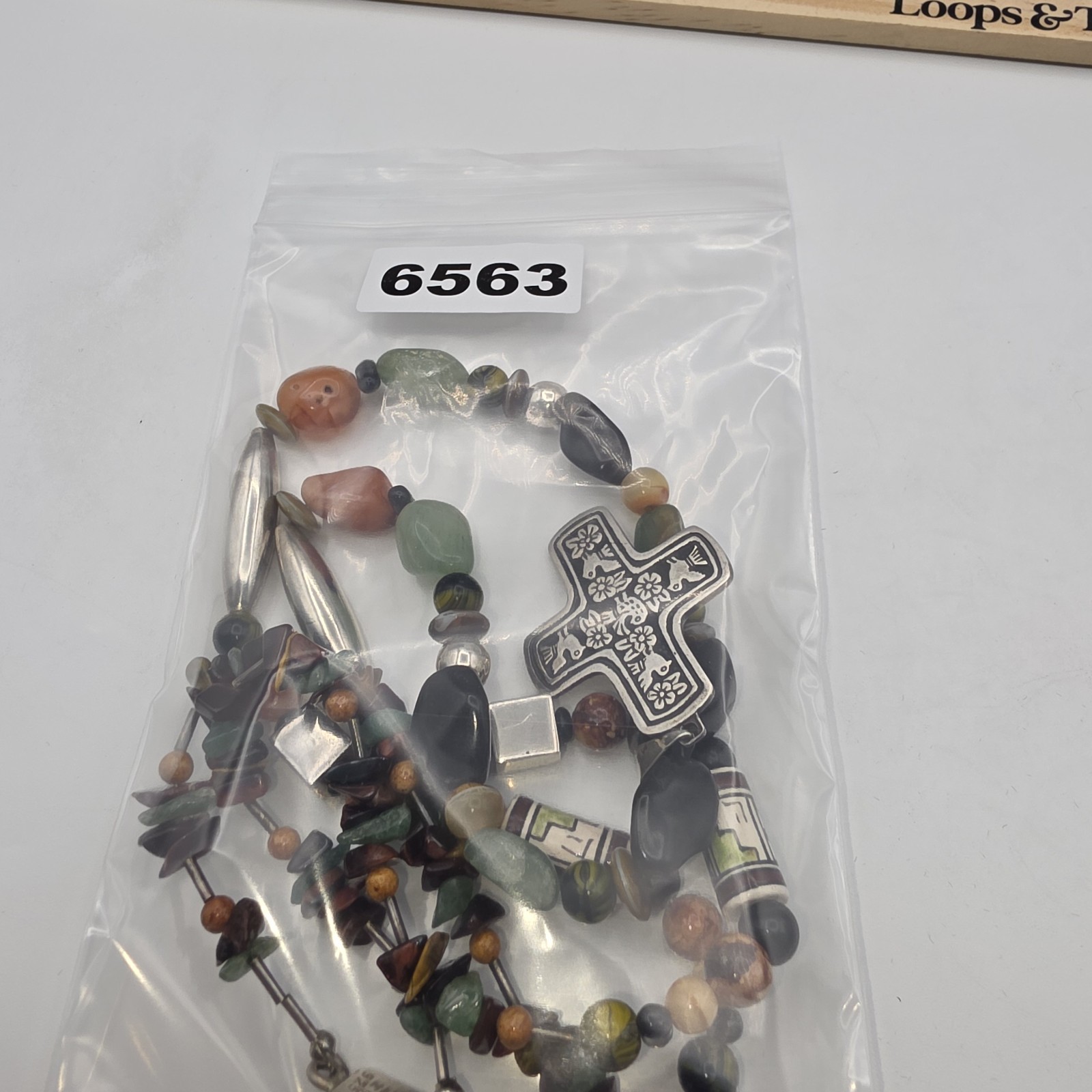 VTG Taxco Mexico Sterling Silver Cross Necklace 30” TW-97 925 Multi Stone 84.5g