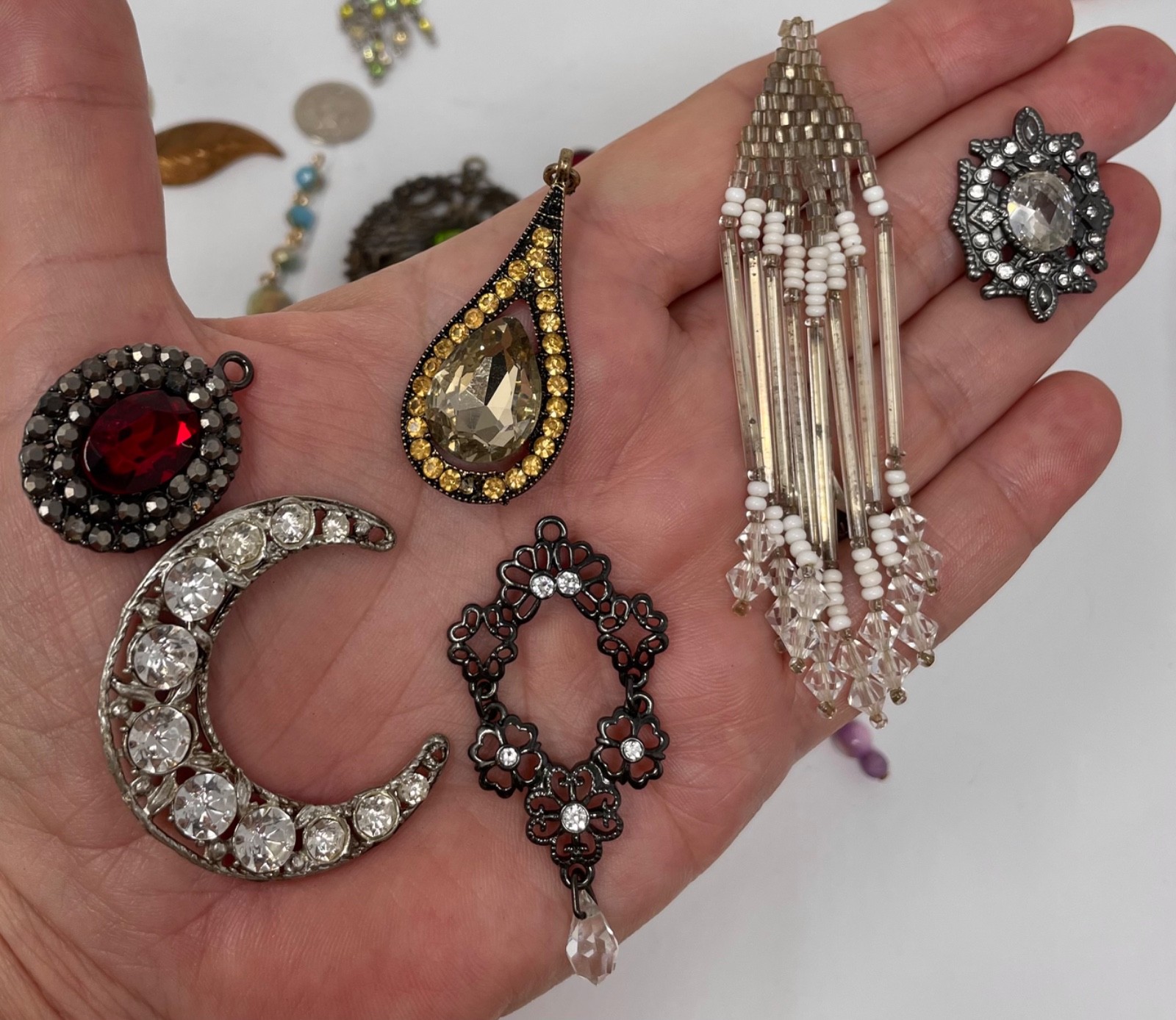 Lot Vtg & Modern Victorian Art Deco Style Pendants Findings Jewelry Craft J1