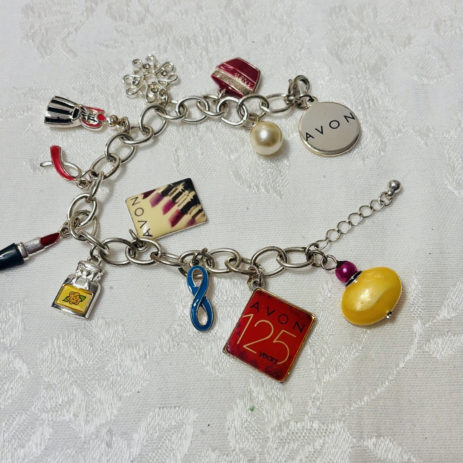 Avon Charm Bracelet 125th Anniversary limited edition 7.5-8.5” * silver