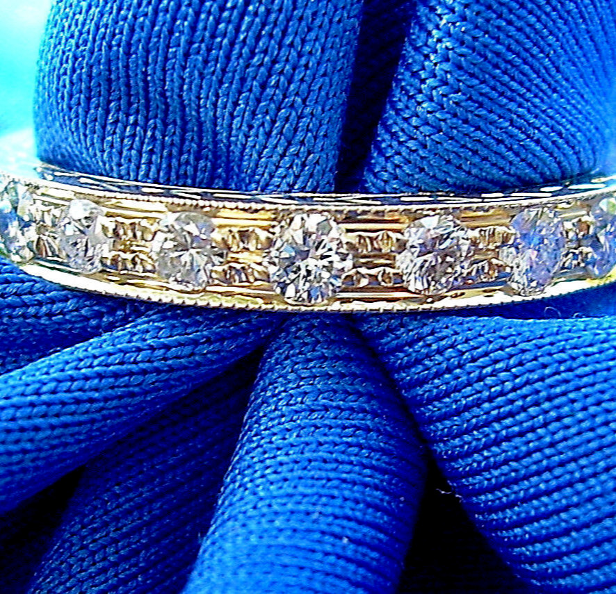 ORIGINAL EARTH MINED DIAMOND Deco Wedding Band SOLID 14K GOLD Eternity Ring 9.5