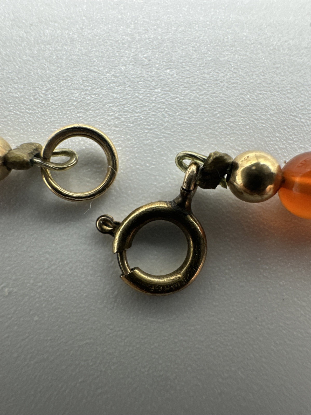 Vtg Jade Carnelian Gold Filled Beads Necklace Choker. 17” long. See pics.