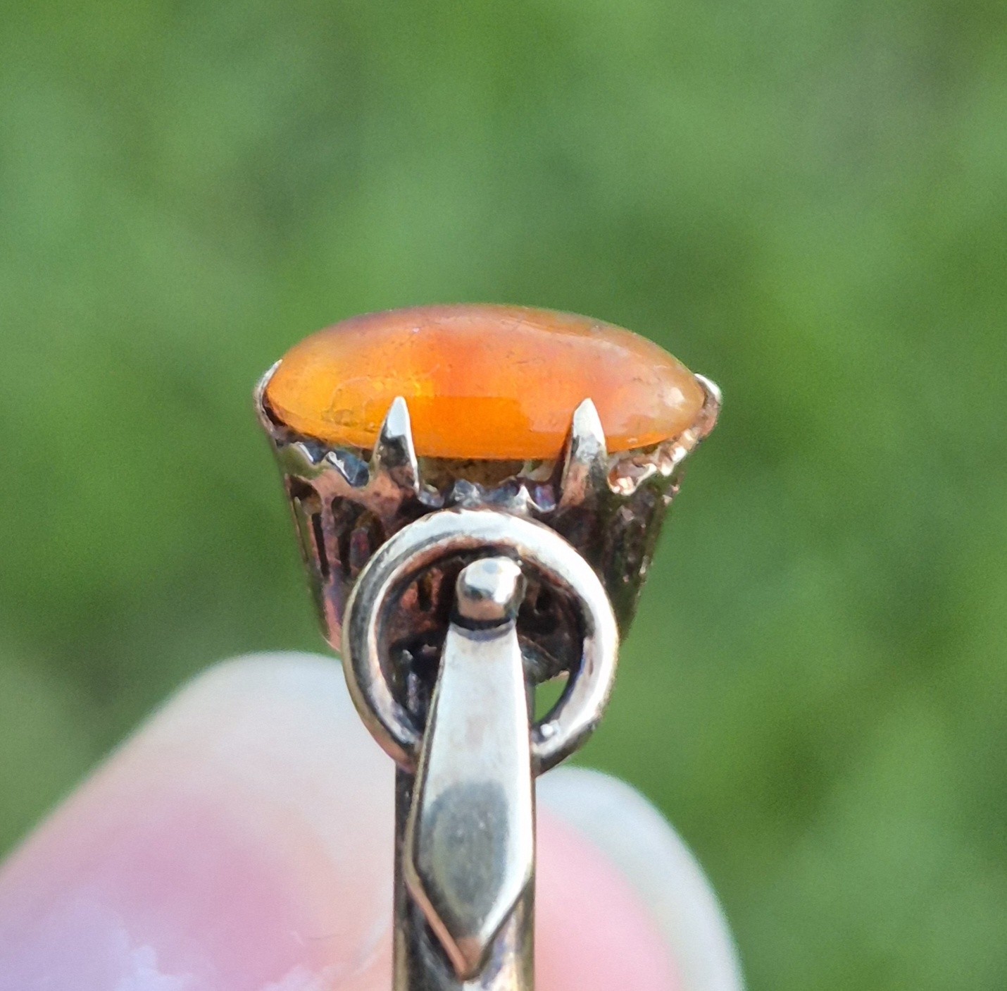 Antique 18K Yellow Gold Orange Fire Ethiopian Opal Ring Old Estate Jewelry