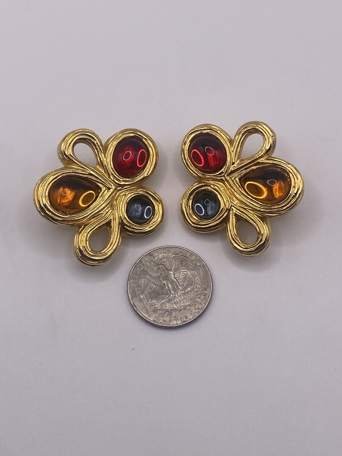 Givenchy Vintage Gripoix Clip Earrings Gold Tone