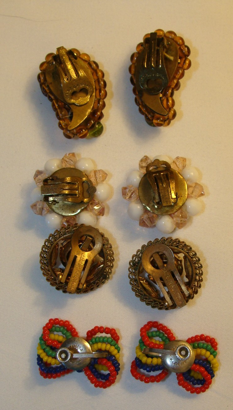 10 Pairs Vintage Earrings Austria W. Germany Czech Japan Hong Kong