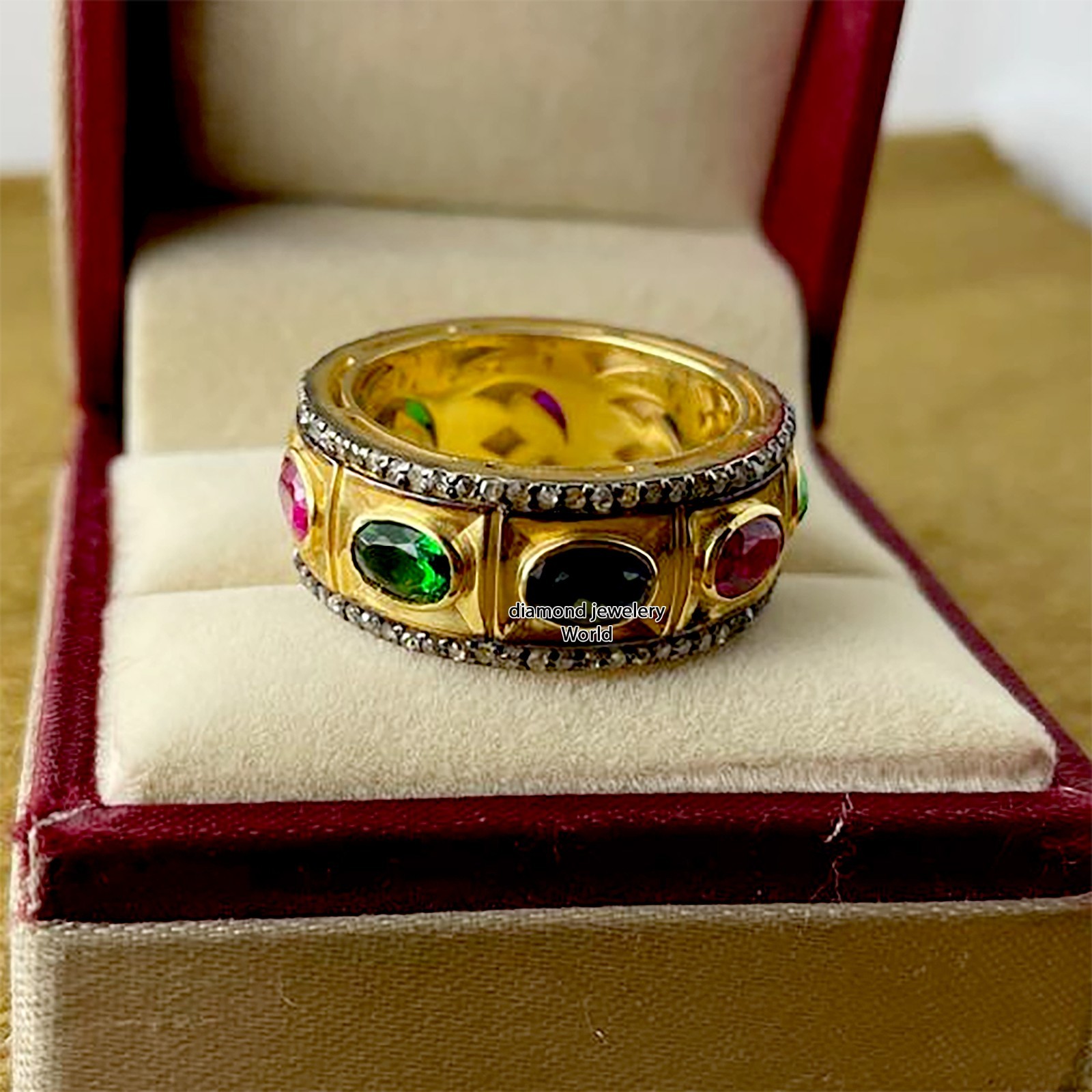 Vintage 1.51ctw Rose Cut Diamond Gemstone Silver Gorgeous Eternity Ring SZ-10USA