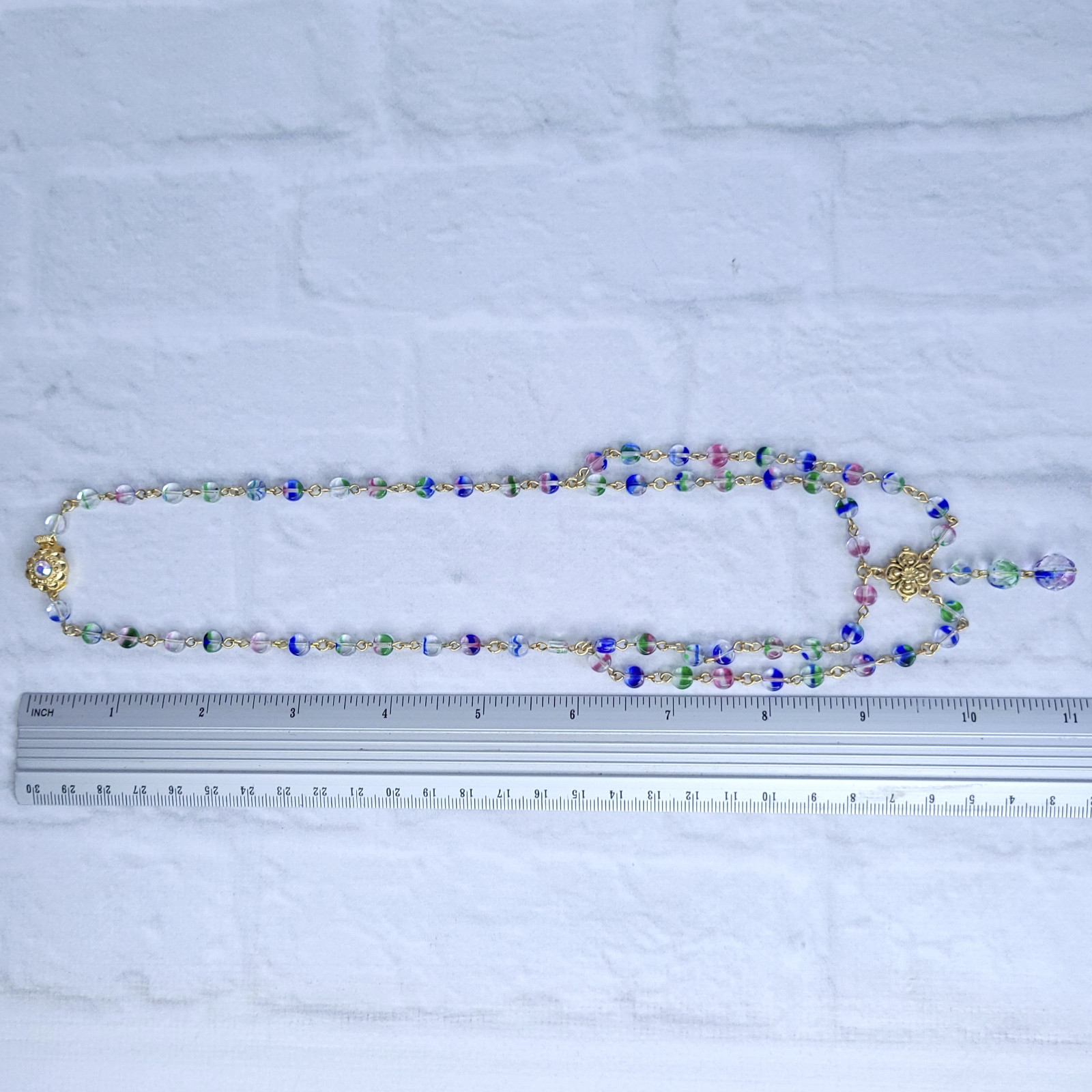 Iris Glass Necklace 18” Multicolor Czech Vintage Beads Women`s Jewelry