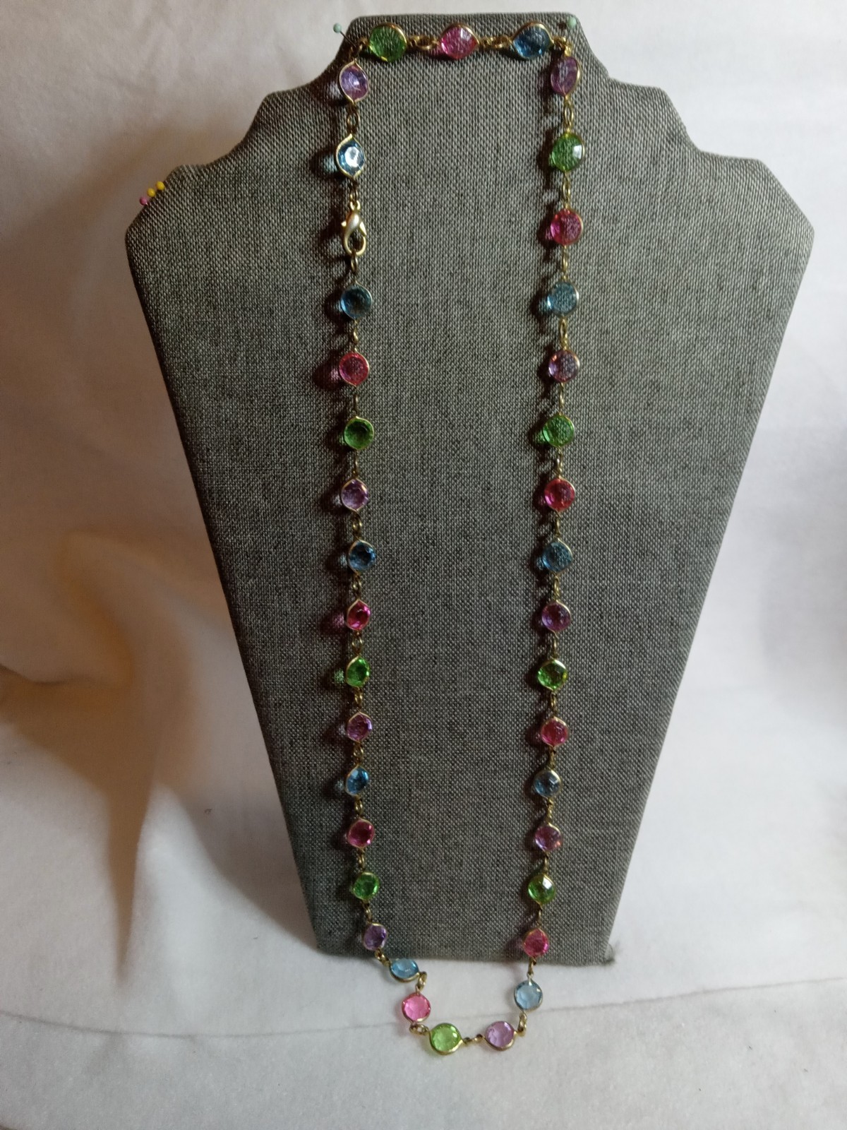 Vintage Austrian Crystal Multicolor Pastel Crystals And Gold Tone 30″ Necklace