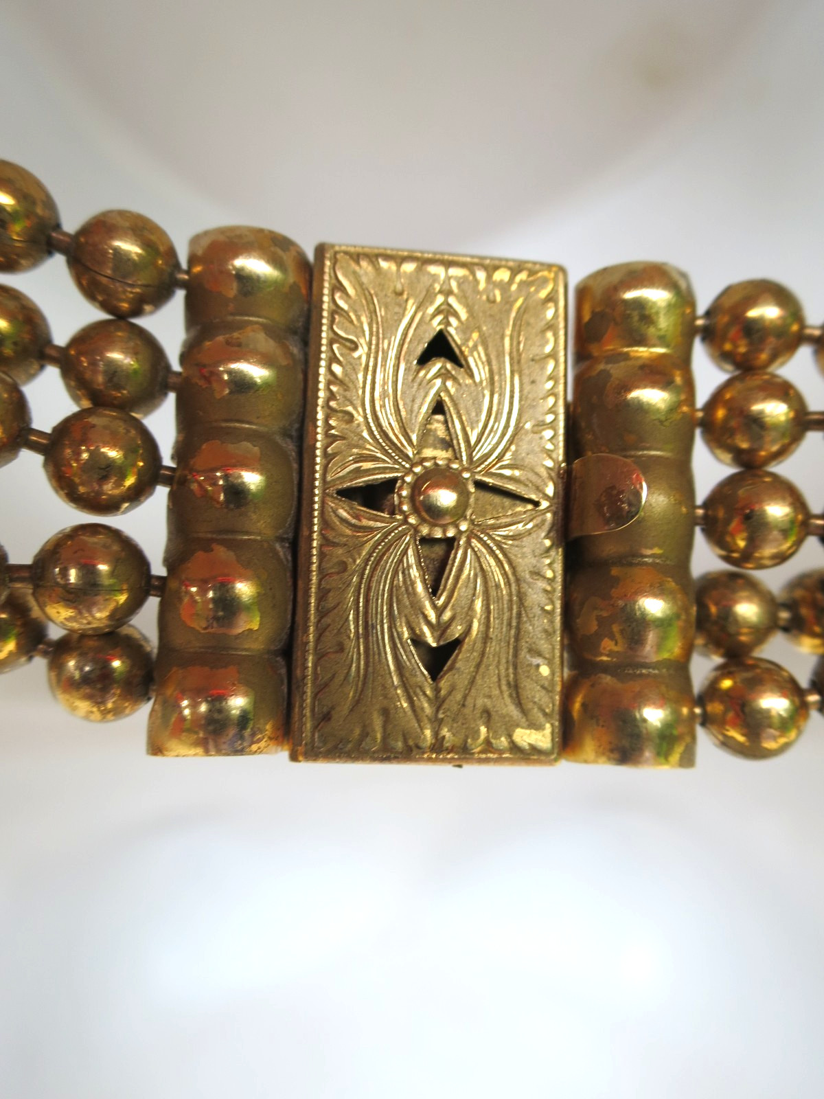 Vintage 30’s Multi 5 Strand Gold Tone Brass Ball Chain Tiered Necklace