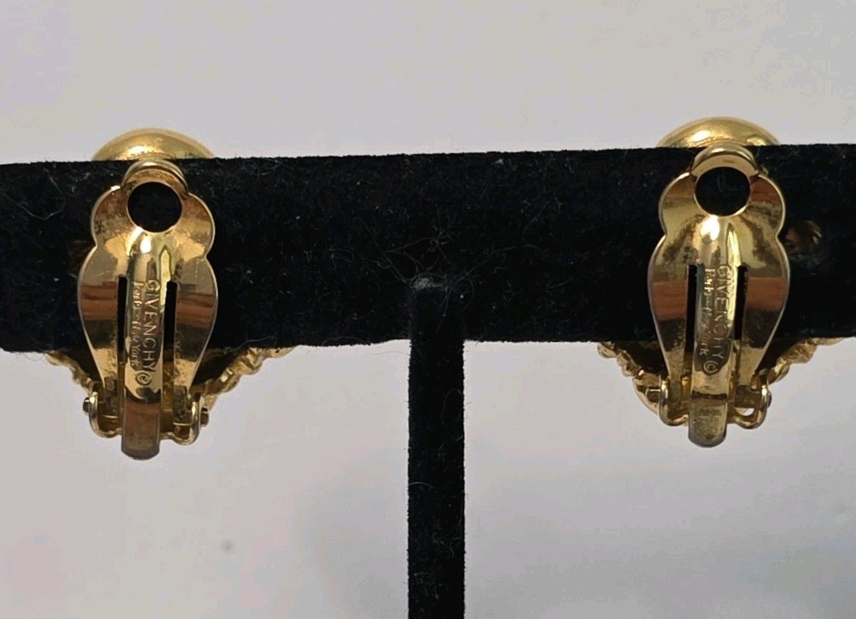 Vintage Givenchy Square Goldtone Faux Pearl Cabachon Earrings